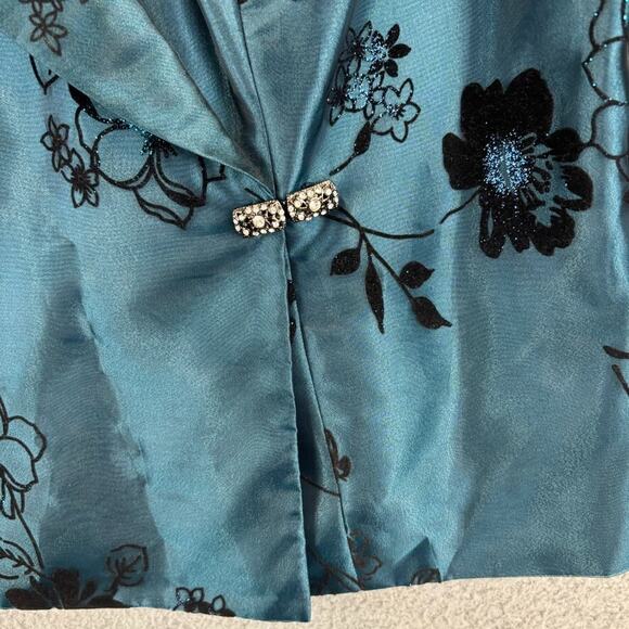 R&M Richards Jacket 26W MOB Floral Velvet Burnout Rhinestone Clasp Sheer Chiffon - Picture 4 of 15